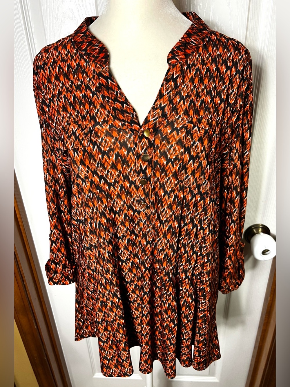 Cocomo Blouse Top 3/4 Sleeve Orange Fall/Autumn Business Casual L